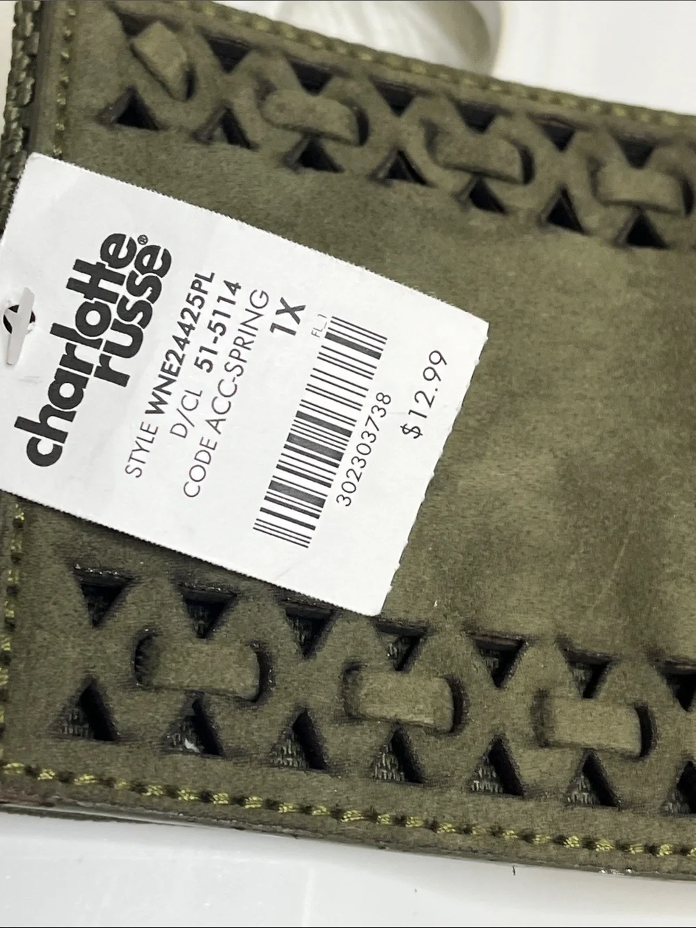 Charlotte Russe NWT Olive Suede Bow Waist Belt with Laser-Cut Trim